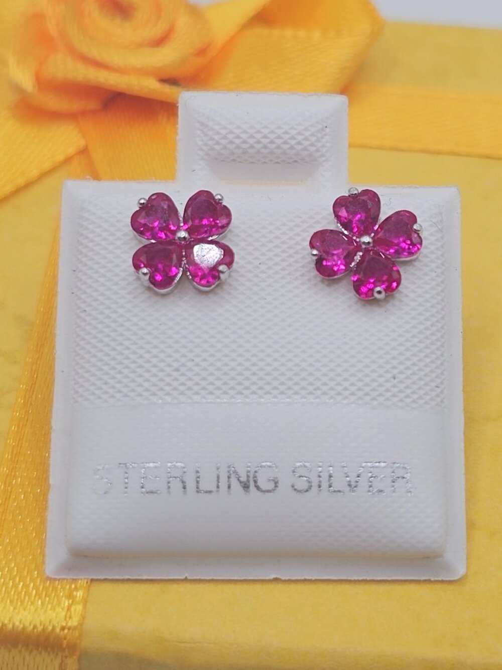 Sterling Silver 925 Rhodium Plated Clover CZ Stud Earrings